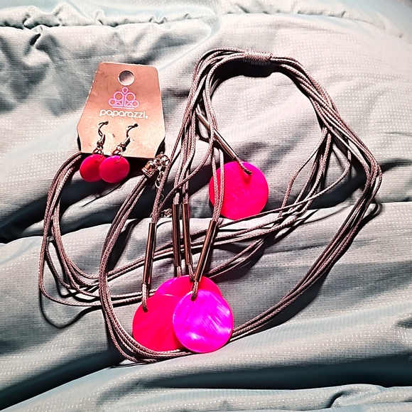 Paparazzi: Tidal Tassels, Pink Disc Grey Cord Necklace - Picture 1 of 4